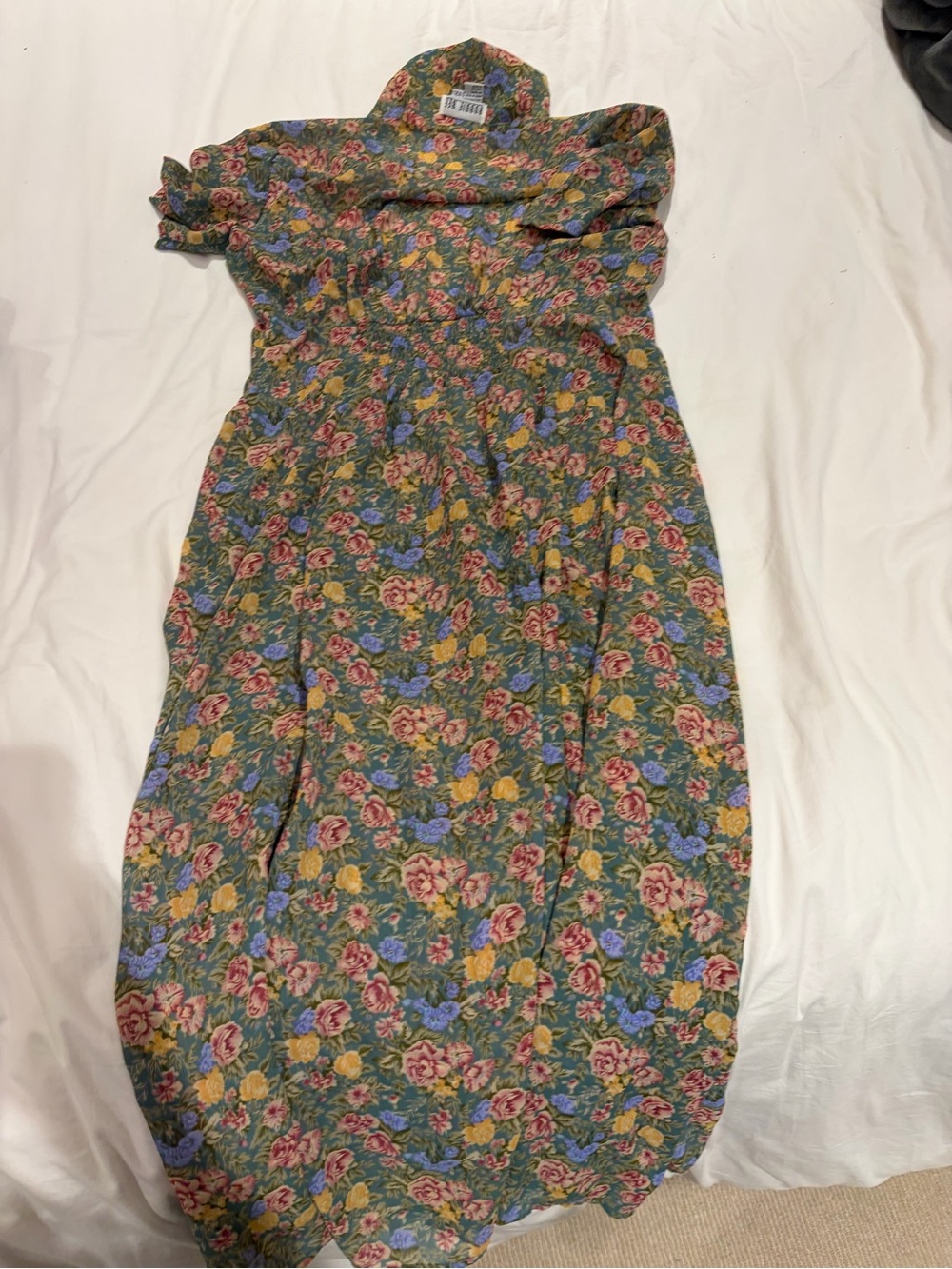 Womens Green Floral Ruffle-Shoulder Casual Dress